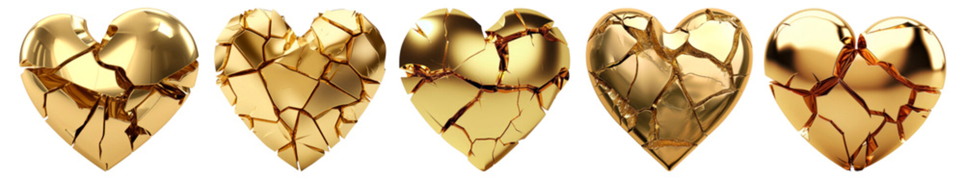 3D gold Broken hearts png on transparent background