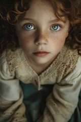 Poster - Close up portrait of a child with freckles, suitable for various projects