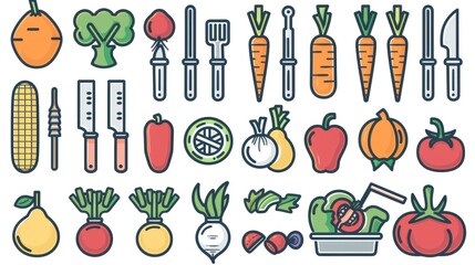 Aufkleber - Assortment of vegetables and kitchen tools, perfect for food blogs or cooking websites