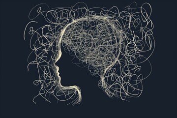 Aufkleber - Illustration of woman's head with brain-shaped hair, suitable for educational or medical concepts