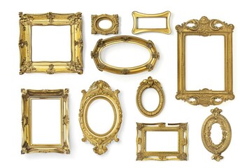 Poster - A collection of ornate gold frames on a white background. Perfect for adding a touch of elegance to your designs