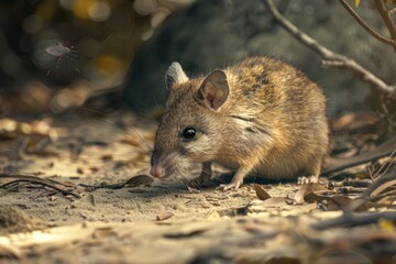 Poster - A small rat sitting on top of sandy ground. Perfect for nature or wildlife themes