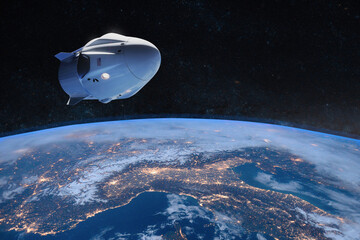 Wall Mural - cargo spacecraft in low-earth orbit. elements of this image furnished by nasa.