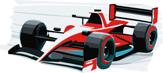 Vector illustration. Red and white race car showing its aerodynamic design against white background. Drawn style. Concept of professional sport, competition, tournament, car racings.