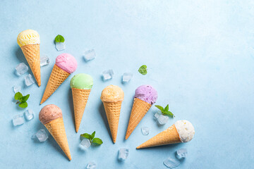 Wall Mural - Various ice cream scoops in cones