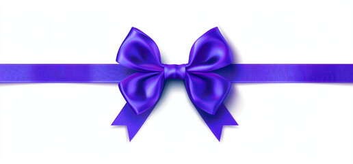 Purple ribbon bow with long horizontal satin band isolated on white background, flat design