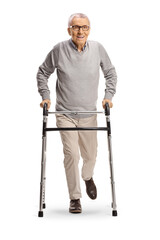 Sticker - Elderly man with a walking aid equipment for seniors