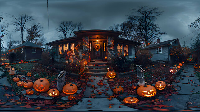 A spooky Halloween yard filled with mummy decorations and eerie lighting