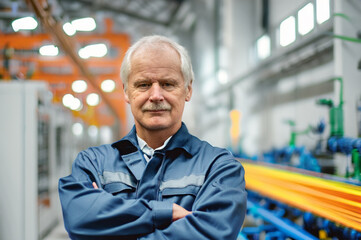 Portrait of senior engineer in a factory.