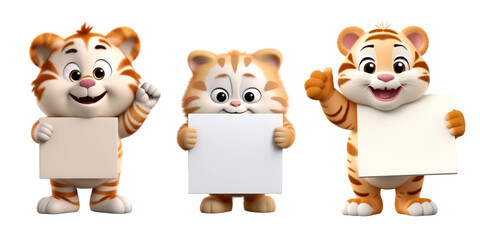 Sticker - Tiger character holding board png on transparent background