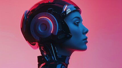 Poster - AI bot in action, side view, instant responses, futuristic tone, Split complementary color scheme