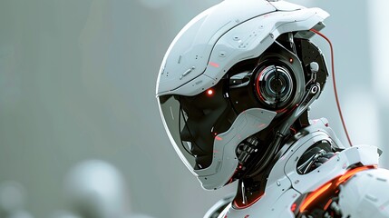 Poster - Futuristic AI bot, side view, providing responses, Split complementary color scheme