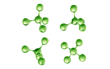 Poster - Transparent green molecules with different angles, 3d rendering.