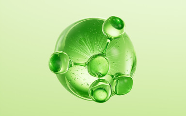 Wall Mural - Molecule and green cosmetics liquid ball background, 3d rendering.