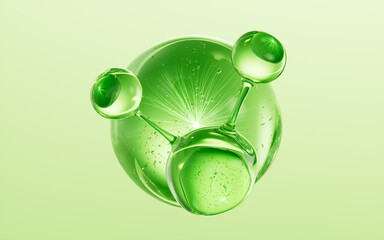 Poster - Molecule and green cosmetics liquid ball background, 3d rendering.