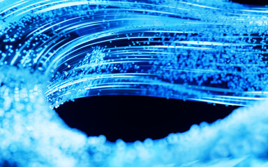 Poster - Glass geometry and flowing particles, 3d rendering.