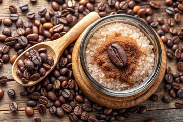 Poster - Freshly ground coffee beans spilling from a wooden scoop with cinnamon.