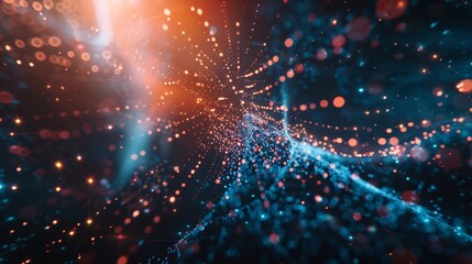 A vibrant explosion of particles marks the beginning of a new era in blockchain technology.