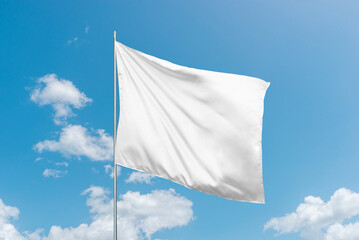 Aufkleber - White flag mockup in the wind, perfect for national flag or design presentations and advertising with a clean, blank surface