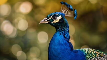 a peacock with a blue and green feathers