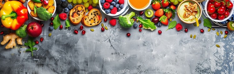 Wall Mural - table full of food with copy space 