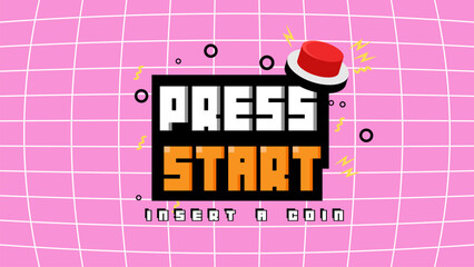 Aufkleber - PRESS START INSERT A COIN TO CONTINUE .pixel art .8 bit game.retro game. for game assets in vector illustrations.