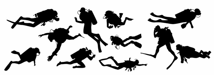 set of scuba diver silhouette. 