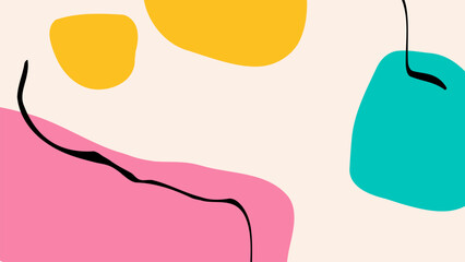 Fototapete - Abstract background with various hand drawn dynamic shapes and black bent lines for creative graphic design. Vector illustration.