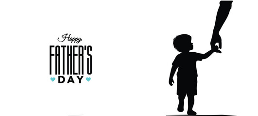  Happy Father's Day with dad and children silhouettes. Vector greeting card