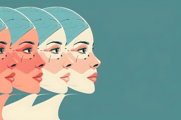 Wall Mural - A series of women's faces are shown in different stages of aging. Concept of the passage of time and the inevitable changes that come with it. Scene is somewhat melancholic