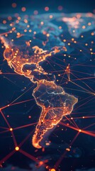 Poster - A global map with pulsating beams of light representing major data arteries, converging on cloud hubs