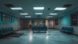 © Yusif - Empty waiting room in a hospital with chairs aligned in rows