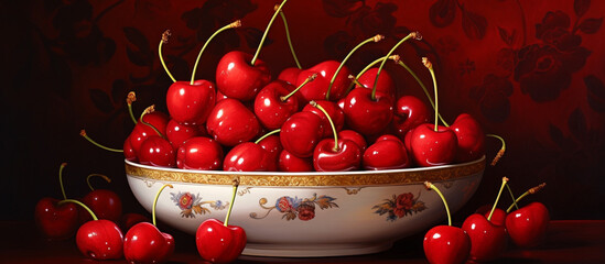 Wall Mural - bowl of cherries abstract background HD image wallpaper