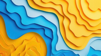 Wall Mural - Handmade colorful paper cut background ,Pop art and comic concept ,Blue and yellow colors,3D abstract paper art style, design layout for business presentations, flyers, posters , cards etc