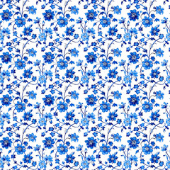 Sticker - A blue floral patterned background with white flowers