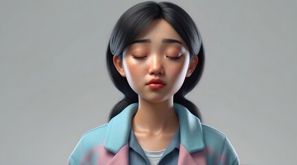 Wall Mural - Sad upset disappointed depressed asian woman cartoon character