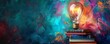 © watanu - Illustration of a colorful lightbulb brain with books and stationery, representing innovative learning and knowledge