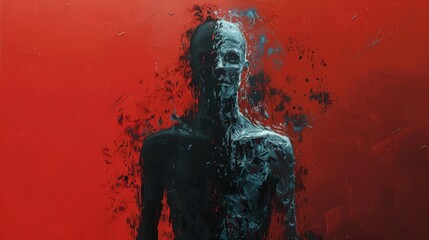 Wall Mural - a symbolic life and death abstract background, featuring a central figure that appears to be split i