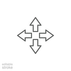 Poster - Four arrows icon. Simple outline style. Arrow, direction, square, road, traffic, option, pathway, way concept. Thin line symbol. Vector illustration isolated. Editable stroke.