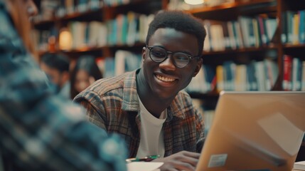 Poster - Diverse Group of Gifted Students Discuss, Use Laptop, Prepare for Exams Together, Help, Research Subjects for Paper Assignments. Happy Young People Study for the Future.