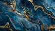 © Bundi - Blue and gold marbled abstract background. Pattern of liquid marbles