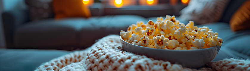 Wall Mural - Cozy Movie Night with Friends: Photo realistic Image of Friends Enjoying Popcorn and Drinks at Home, Symbolizing Comfort and Fun of Quality Time Together