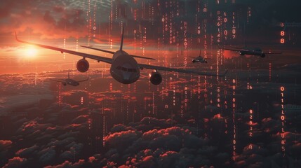 Wall Mural - The skies are filled with digital cargo planes each carrying a precious payload of cryptocurrency symbols to different corners of the world.