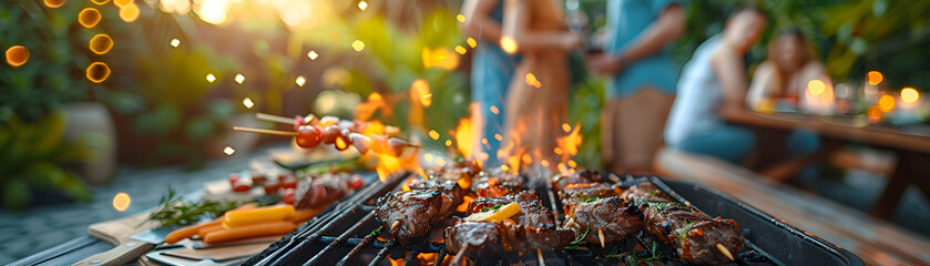 Wall Mural - Joyful Friends at Barbeque Party in Backyard, Symbolizing Friendship and Relaxation over Delicious Food   Photo Realistic Image in Adobe Stock