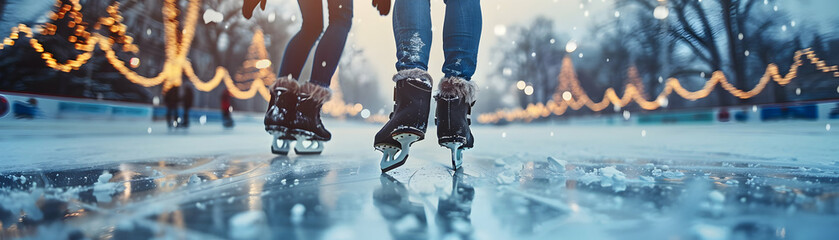 Wall Mural - Friends Ice Skating at Rink: Fun Winter Bonding Experience for Adobe Stock Photo Concept