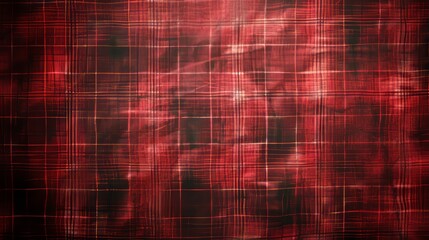 Background with red Christmas ornaments on a plaid texture