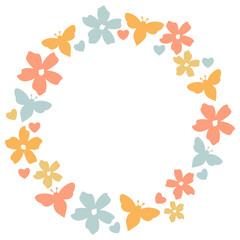 Wall Mural - Round frame with flowers and bee svg, Circle monogram wreath, Summer border