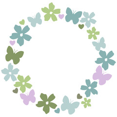 Wall Mural - Round frame with flowers and butterfly svg, Summer border svg, Circle monogram wreath