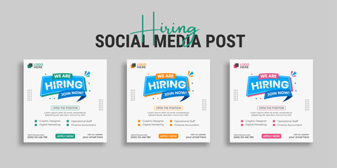 Wall Mural - We are hiring job vacancy social media post or square web banner template vector design	