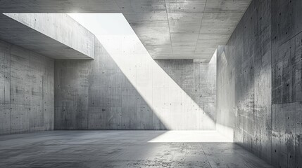 Poster - 3D illustration of an empty, modern concrete room with skylight from the ceiling